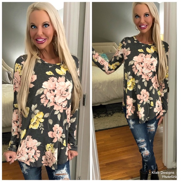 🛍LAST 1! Charcoal Floral Super Soft Tunic - Picture 2 of 8